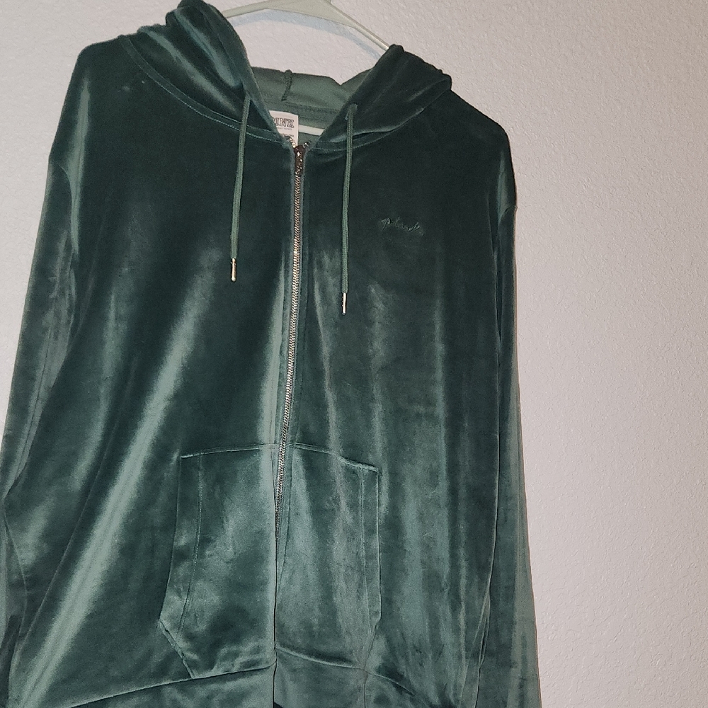 Victoria's Secret Pink Velour Hoodie in Green